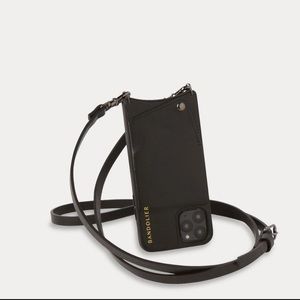 NEW 11 Pro Max Pebble Leather Crossbody Bandolier in Black/Pewter